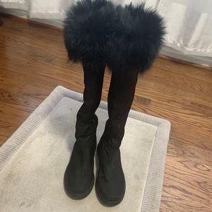 PRADA FUR TRIMMED BLACK BOOTS